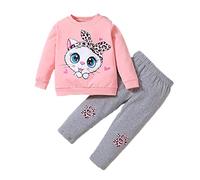 Kids Girls Outfits Set Clothes Cat Rainbow Love Heart Toddler Clothing Long Sleeve Sweatshirt T-Shirt Tops Leggings Trousers Round Neck 1-9 Years Old