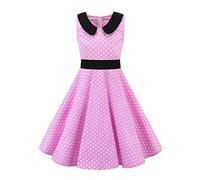 Kids Girls Party Dress Children 1950s Vintage 1940s Rockabilly Sleeveless Print Swing A-line Pleated Skater Flower Girl Bridesmaid Wedding Cocktail Birthday Prom Dresses C#Pink-Polka Dots 9-10 Years