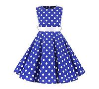 Kids Girls Party Dress Children 1950s Vintage Rockabilly Sleeveless Print Swing A-line Pleated Skater Flower Girl Bridesmaid Wedding Cocktail Birthday Prom Dresses A#Royal Blue-Polka dot 11-12 Years