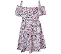 Kids Girls Pastel Splash Print Summer Party Outfit Dresses - I Love Paris Off Shoulder Dress._5-6