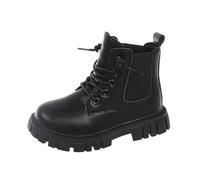 Kids Girls Patent Zip Lace Up School Ankle Boots, Winter Stretchy Booties Round Toe Comfy Walking Boots Chunky Heels Childrens Shoes Casual Outdoor Footwear Black Size UK 11.5