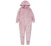 Kids Girls Pink Crushed Velvet Onezees Long Sleeved Lounge Pyjamas All in One Size Pink 7-8 Years