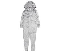Kids Girls Pink Crushed Velvet Onezees Long Sleeved Lounge Pyjamas All in One Size Silver 7-8 Years