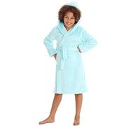 Kids Girls Plush Fleece Hooded Dressing Gowns Super Soft Warm Robes Plain Mint Green 13 Years