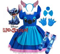 Kids Girls Princess Dress Cartoon Stitch Disney Movie Role Play Costume Stage Performance Halloween Carnival Children Dress Up Lilo Set 3