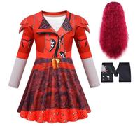 Kids Girls Princess Red Pink Bridget Blue Evie Dress + Wig +Glove Fancy Outfits Set (140, red)