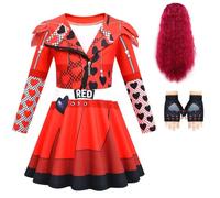 Kids Girls Princess Red Pink Bridget Blue Evie Dress + Wig +Glove Fancy Outfits Set (140, red2)