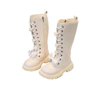 Kids Girls Pu Leather Boots Knee High Boot Grip Sole Shoes Lace-Up Platform Boots Bow Knot Booties Side Zip Shoe Elegant Soft Princess Boot Walking Holiday Camping Footwear