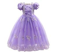 Kids Girls Rapunzel Fancy Dress up Costume Elegant Off Shoulder Princess Birthday Carnival Christmas Halloween Wedding Pageant Lace Tulle Long Dress Purple-03 6-7 Years