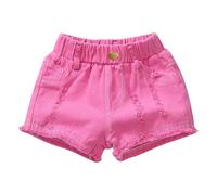 Kids Girls Ripped Denim Shorts Clearance - Frayed Raw Hem Jeans Hot Pants Summer Casual Half Pant Elasticated Waist Short Trousers Comfort Jean Shorts, Black/Pink/White/Purple/Yellow, Age 1-16 Years