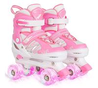Kids Girls Roller Skates For Toddler Child Beginner, 4 Sizes Adjustable Kids Roller Skates with Light Up Wheels (Pink White, Medium)