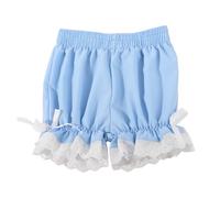 Kids Girls Ruffled Pumpkin Bloomer Shorts Bowknot Lace Up Short Pants Bottom Ruffled Bloomers Under Dress Dance Shorts for Tween Elastic Waisted Solid Kawaii Undershorts (Sky Blue, 9-10 Years)