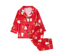 Kids Girls Satin Christmas Pyjamas Sets, Xmas Tree Printed Button Down Shirts & Bottoms Loungewear Pjs Nightwear Winter Outfit Pajamas Multicolor 1-2 Years