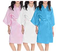 Kids Girls Satin Kimono Robe Bathrobe Girl Pajama Dressing Children Kimono Gown Nightgown Sleepwear for Spa Swimming Wedding Birthday Home Pajamas Party Cardigan Robe Nightwear Pyjamas 2-11 Years