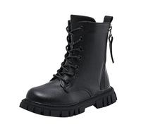 Kids Girls School Shoes Faux Patent Ankle-High Boots, Winter Lace-Up Side Zip Booties Comfortable Fit Non-Slip Chunky Sole Walking Boots Warm Footwear Black Size UK 13.5