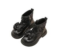 Kids Girls Sequin School Ankle Boots, Winter Stylish Sparkling Patent Leather Zip Lace Up Booties Bow Round Toe Walking Boots Platform Heel Outdoor Footwear