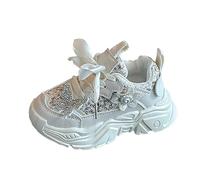 Kids Girls Sequin Trainers Lace Up Non Slip Running Sneakers Lightweight Outdoor Sports Athletic Shoes White
