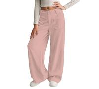 Kids Girl's Solid Corduroy Wide Leg Pants Button Front Zipper Straight Leg School Trousers with Pockets for Teen Youth Pink