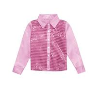 Kids Girls Sparkly Sequins Dance Top Boys Long Sleeve Button Down Shirt for Jazz Dance Performance Costume T Shirts for Boys T Shirt Top Pink