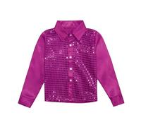 Kids Girls Sparkly Sequins Dance Top Boys Long Sleeve Button Down Shirt for Jazz Dance Performance Costume T Shirts for Boys Shirts Undershirts Kids Hot Pink
