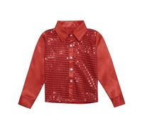 Kids Girls Sparkly Sequins Dance Top Boys Long Sleeve Button Down Shirt for Jazz Dance Performance Costume T Shirts for Boys Shirts Undershirts Kids Red