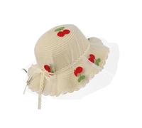 Kids Girls Straw Sun Hat Lace Bowknot Cherry Princess Hat Wide Brim UV Protection Floppy Summer Beach Travel Cap for Age 3-6 Years (UK, Alpha, One Size, Style-1)