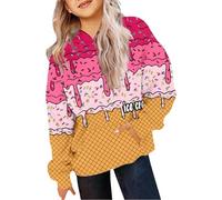 Kids Girls Sweatshirt Ice Cream Hoodie Age 3-12 Years Trendy Girls School Blouse Pullover Hoody Long Sleeve Winter Oversized Cute Casual Sports Sweater