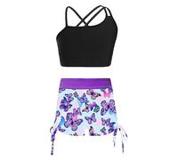 Kids Girls Swimsuit Two Piece Tankini Sets Sleeveless Crop Tank Top with Shorts Outfits Swimming Costume Butterfly Type A 9-10 Years