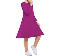 Kids Girls Swing Skater Dress Long Sleeve Flared Top Infants School Uniform Costume Fancy Dresses Party Formal 3-4 5-6 7-8 9-10 11-12 13 Years Winter Birthday World Book Day (11-12 Years, Purple)