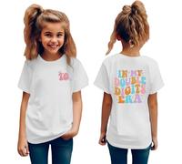 Kids Girls' T-Shirts in My Double Digits Birthday Girl Shirt Year Old 10th Birthday Girls T Shirt Girls Ten Birthday Party Tee Tops (White, 9-10 Years)