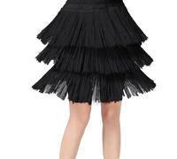 Kids Girls Tassel Dance Skirt Latin Ballroom Layered Fringe Dancewear Girls Dress with Tights Black