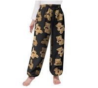 Kids Girls Teddy Fleece Pyjama Bottoms UK Clearance Fluffy Pj Bottoms Cuffed Pajamas Pants Winter Warm Thick Flannel Lounge Pants Fuzzy Sleepwear Pjs Loungewear Trousers with Pockets Black