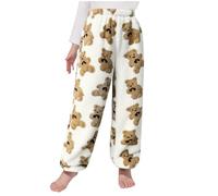 Kids Girls Teddy Fleece Pyjama Bottoms UK Clearance Fluffy Pj Bottoms Cuffed Pajamas Pants Winter Warm Thick Flannel Lounge Pants Fuzzy Sleepwear Pjs Loungewear Trousers with Pockets White