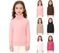 Kids Girls Thermal Turtleneck Jumper Toddler Baby Ribbed Knitted Mock Neck Pullover Sweatshirt Autumn Winter Warm Sweater Plain Striped Shirts Top (Khaki, 12-18 Months)