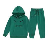 Kids Girls Tracksuit 2 Piece Lounge Suit Set for Children Long Sleeve Pullover Jogging Pants Bottom Tie Dye Outfits Sweatsuits Activewear Fashion Outfit Dark Green
