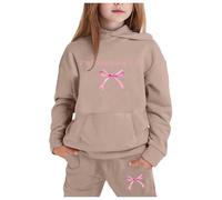 Kids Girls Tracksuit 2 Piece Oversized Outfit Fashion Letter Print Hooded Sweatpants Top Bottoms Jogging Set Track Suit Bottom Loungewear Sport Streetwear Age 5-14 Years Khaki