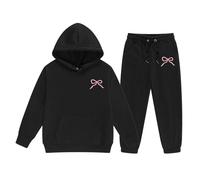 Kids Girls Tracksuit Casual Sweat Jacket Pants Outfits Athletic Jogging Bottom Baseball Plain Top Bottoms 2 Piece Sweatsuits Gifts for Children Unisex Age 5-16 Years Black