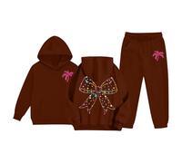 Kids Girls Tracksuit Casual Sweat Jacket Pants Outfits Fashion Winter Spring Sweatshirt Baseball Plain Top Bottoms Activewear Gifts for Children Unisex Age 5-16 Years Brown