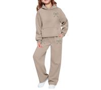 Kids Girls' Tracksuit Full Set Heart Printed for Toddle Girls Fall Winter Long Sleeve Hoodie Pullover Sweatshirts and Wide Leg Trousers Clothing Sets Outfits Casual Running (Khaki, 11-12 Years)