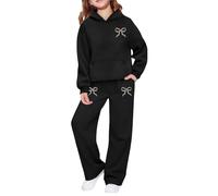 Kids Girls' Tracksuit Full Set Heart Printed for Toddle Girls Fall Winter Long Sleeve Hoodie Pullover Sweatshirts and Wide Leg Trousers Clothing Sets Outfits Casual Running (Black, 11-12 Years)