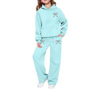 Kids Girls' Tracksuit Full Set Heart Printed for Toddle Girls Fall Winter Long Sleeve Hoodie Pullover Sweatshirts and Wide Leg Trousers Clothing Sets Outfits Casual Running (Sky Blue, 5-6 Years)