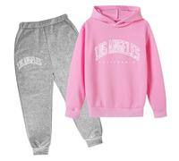 Kids Girls Tracksuit Hoodie and Loose Sweatpants Comfy School Style Jogging Suit Joggers Outfit Set Tie Dye Y2K Letter Print Preppy Clothes Activewear Fashion Pink