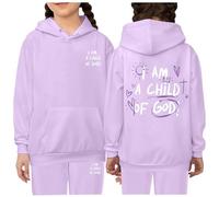 Kids Girls Tracksuit Hoodie and Loose Sweatpants Fashion Letter Print Hooded Top Bottoms Boys Oversized Outfit Y2K Preppy Clothes for UK 2-13 Years Light Purple