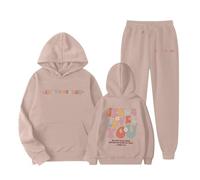 Kids Girls Tracksuit Sweatshirt Top+Bottom Fashion Letter Print Activewear Casual Hoodie Joggers Sets Long Sleeve Hooded Winter Outfits Gifts for Children Unisex Age 5-16 Years Khaki