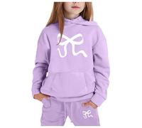 Kids Girls Tracksuit Sweatshirt Top+Bottom Fashion Letter Print Hooded Sweatpants Top Bottoms Baseball Plain Y2K Preppy Clothes Activewear Outfit Light Purple