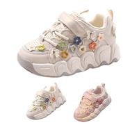 Kids Girls Trainers Cute Flower Adjustable Strap Lace Up Slip On Sneakers Soft Sole Breathable Lightweight School Shoes Outdoor Sports Casual Sneaker (Pink, 13 Little Child)