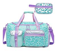 Kids Girls Travel Gym Overnight Dance Duffel Bag with Shoe Compartment, Green/Love