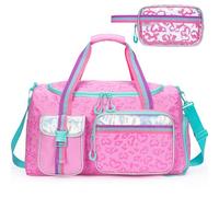 Kids Girls Travel Gym Overnight Dance Duffel Bag with Shoe Compartment, Pink Love