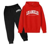 Kids Girls Two Piece Outfits 2 Piece Fall Hoodie Los Angeles California Track Suits Children Travel Winter Fall Workout Tracksuit Sets Sweatpants Loose Fleece Lined Hooded Sporty