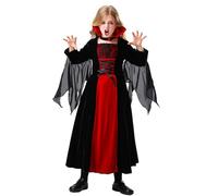 Kids Girls Vampire Bat Costume Girls Halloween Costumes for Kid Victorian Princess Fancy Dress Lace Necklace Halloween Cosplay for Carnival Vampire-Themed Party Age 5-12 (Black, 7-8 Years)